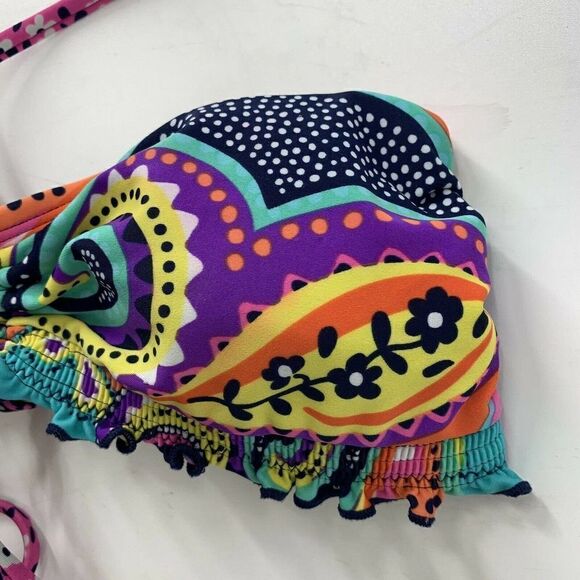Hobie Bikini Top Colorful Funky Ruffle Halter Lrg - Picture 4 of 7